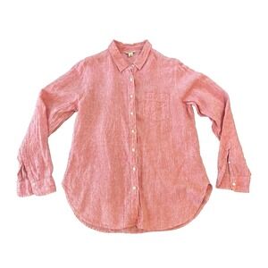 LL Bean 100% Linen Coral Pink Womens Shirt M 299906 Heritage Coastal Chic Preppy